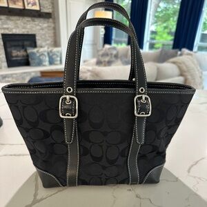 Coach Black Signature Leather Detail Silver